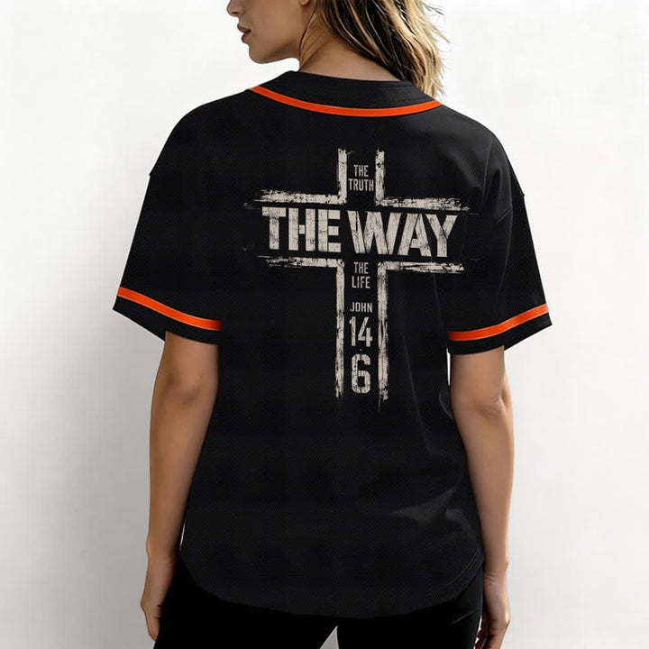Christianartworkshop Maglia da baseball nera con stampa a pennello "Gesù la Via" - image 24