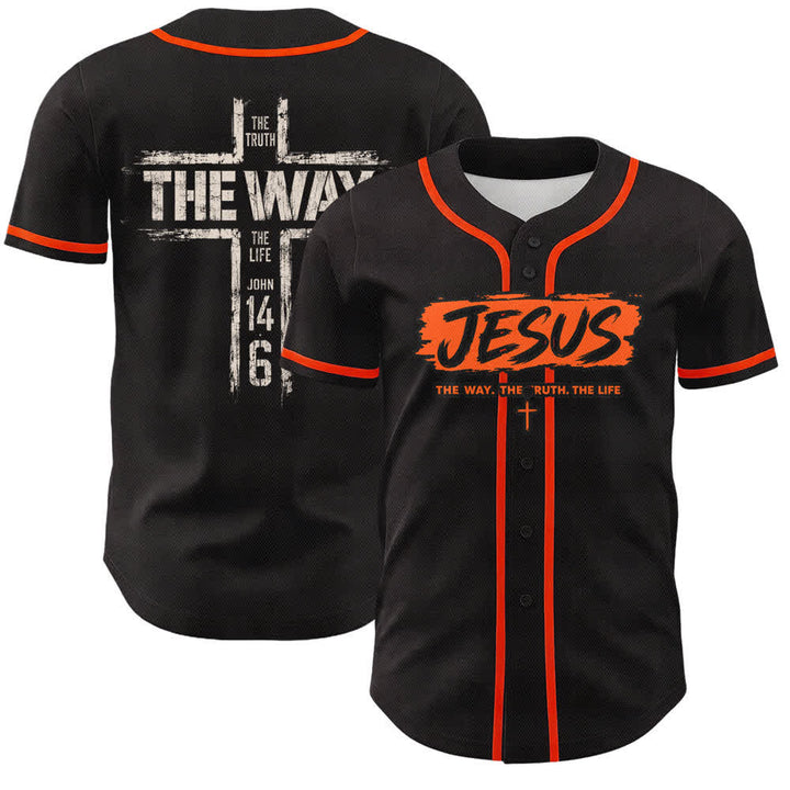 Christianartworkshop Maglia da baseball nera con stampa a pennello "Gesù la Via" - Arancia - 5XL - image 21