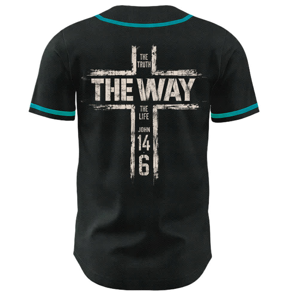 Christianartworkshop Maglia da baseball nera con stampa a pennello "Gesù la Via" - image 29
