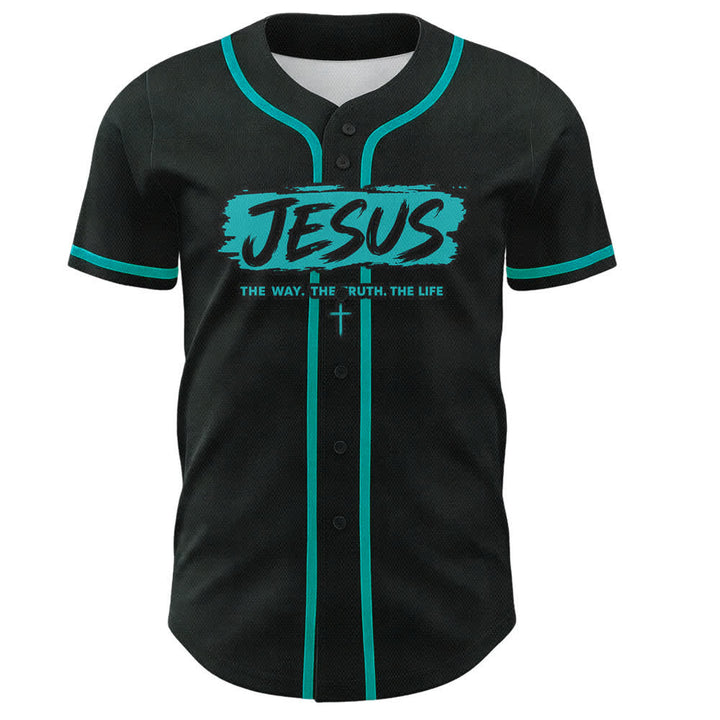 Christianartworkshop Maglia da baseball nera con stampa a pennello "Gesù la Via" - image 32