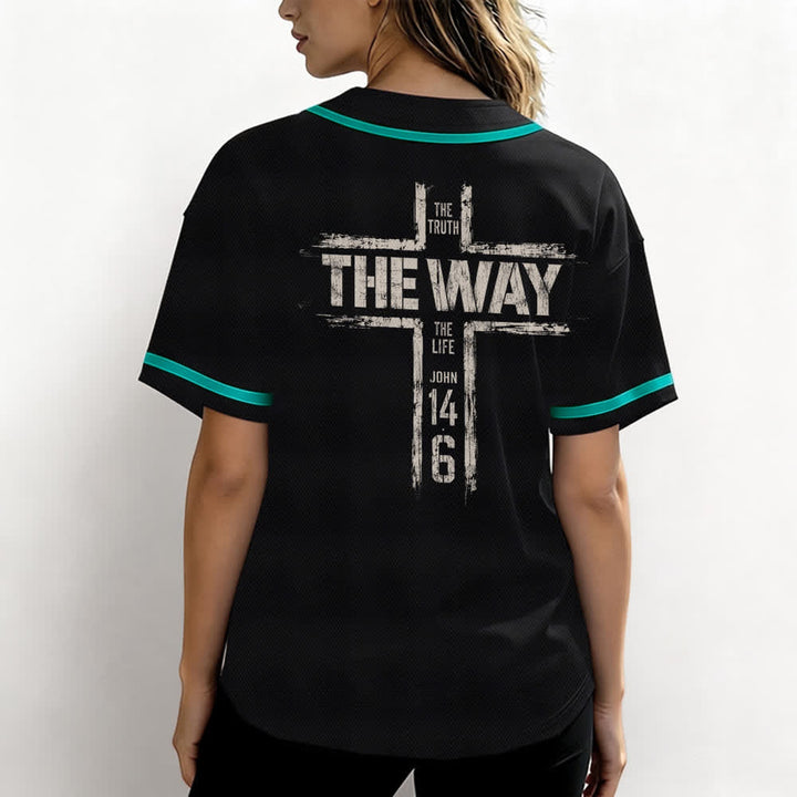 Christianartworkshop Maglia da baseball nera con stampa a pennello "Gesù la Via" - image 31
