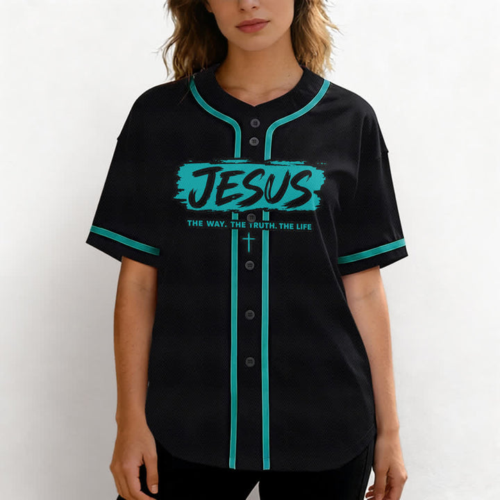 Christianartworkshop Maglia da baseball nera con stampa a pennello "Gesù la Via" - image 30