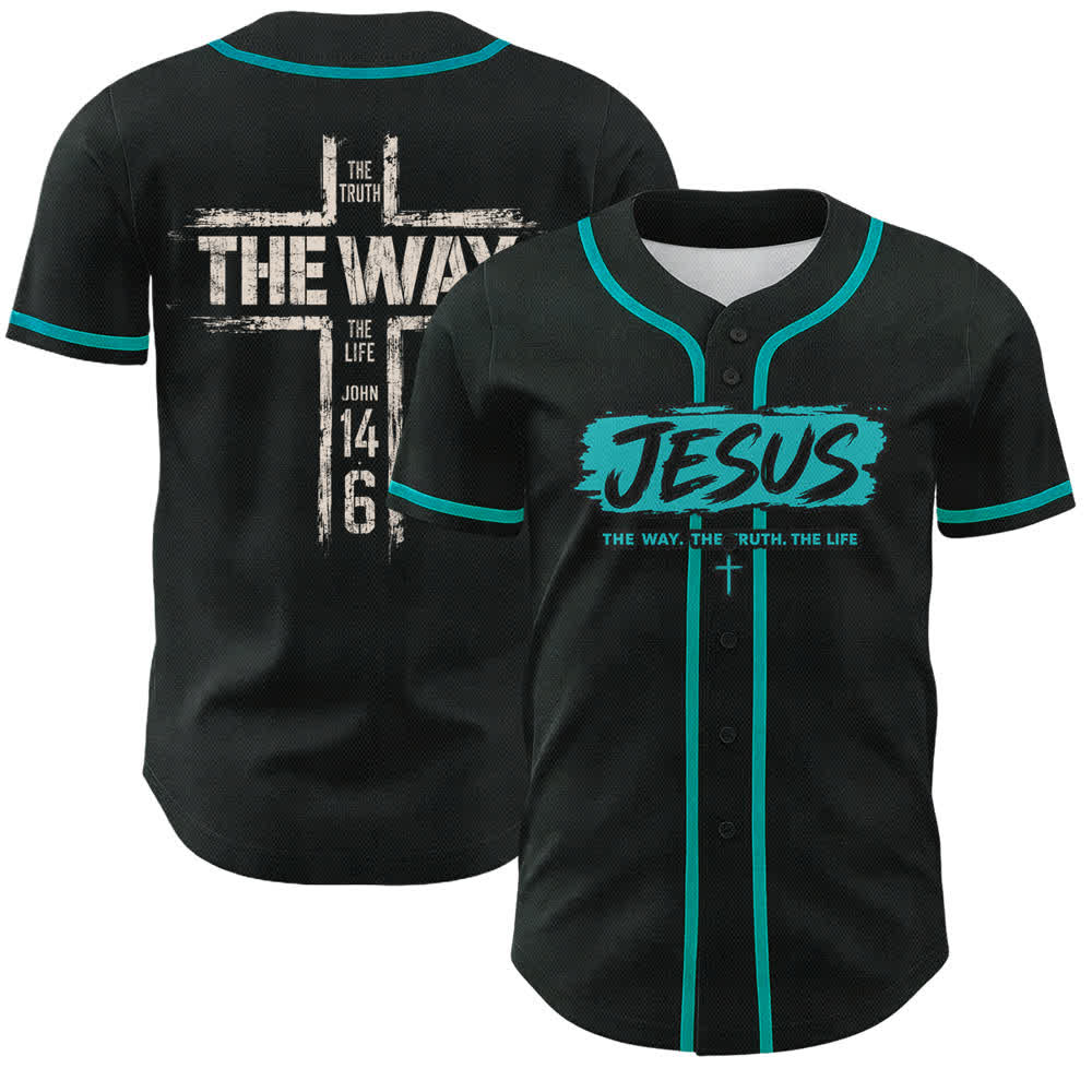Christianartworkshop Maglia da baseball nera con stampa a pennello "Gesù la Via" - Lago Blu - 5XL - image 28