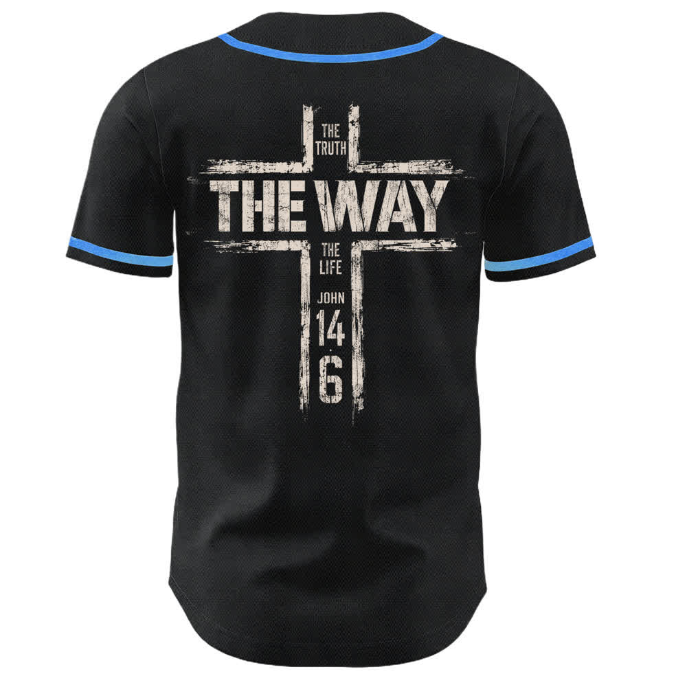 Christianartworkshop Maglia da baseball nera con stampa a pennello "Gesù la Via" - image 36