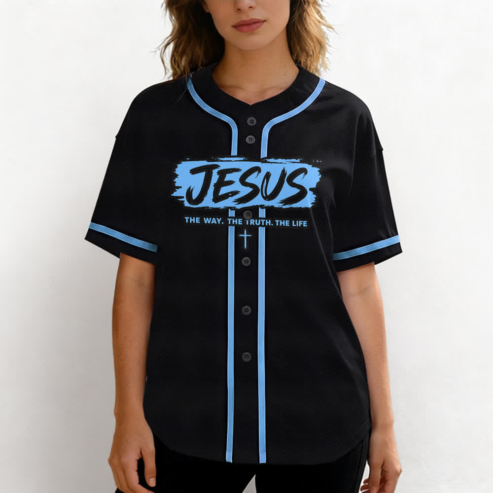 Christianartworkshop Maglia da baseball nera con stampa a pennello "Gesù la Via" - image 39