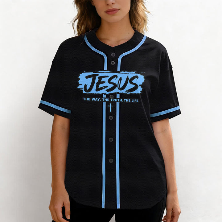 Christianartworkshop Maglia da baseball nera con stampa a pennello "Gesù la Via" - image 39