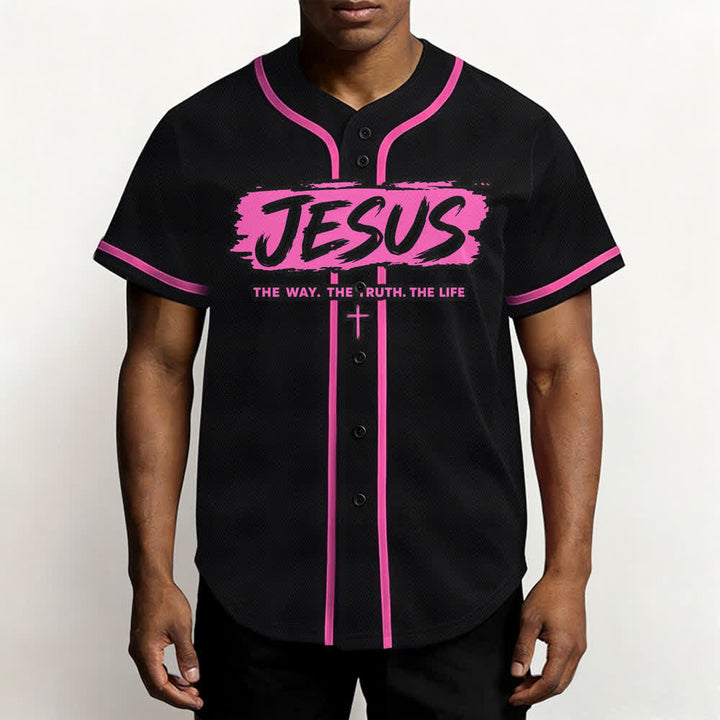Christianartworkshop Maglia da baseball nera con stampa a pennello "Gesù la Via" - image 48