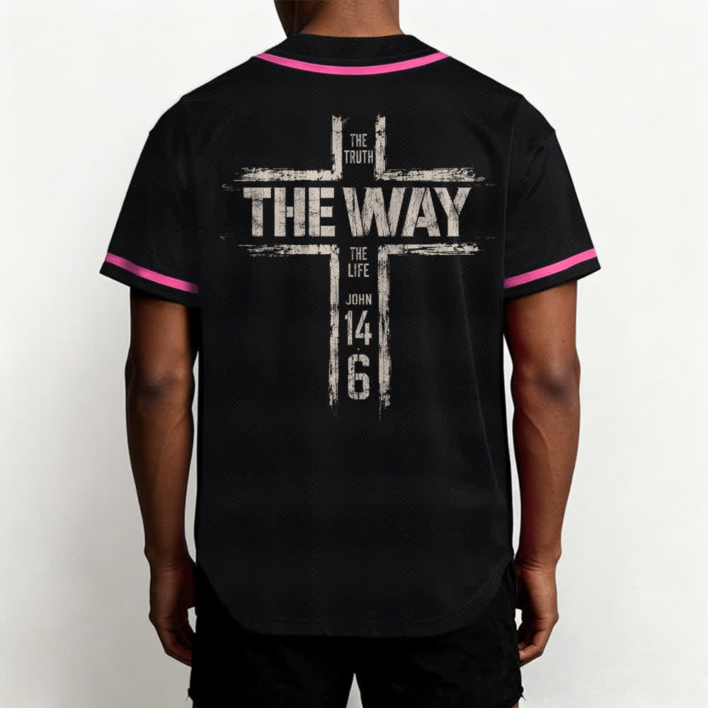 Christianartworkshop Maglia da baseball nera con stampa a pennello "Gesù la Via" - image 47