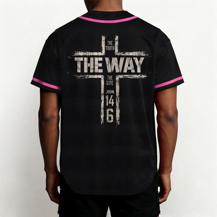 Christianartworkshop Maglia da baseball nera con stampa a pennello "Gesù la Via" - image 47