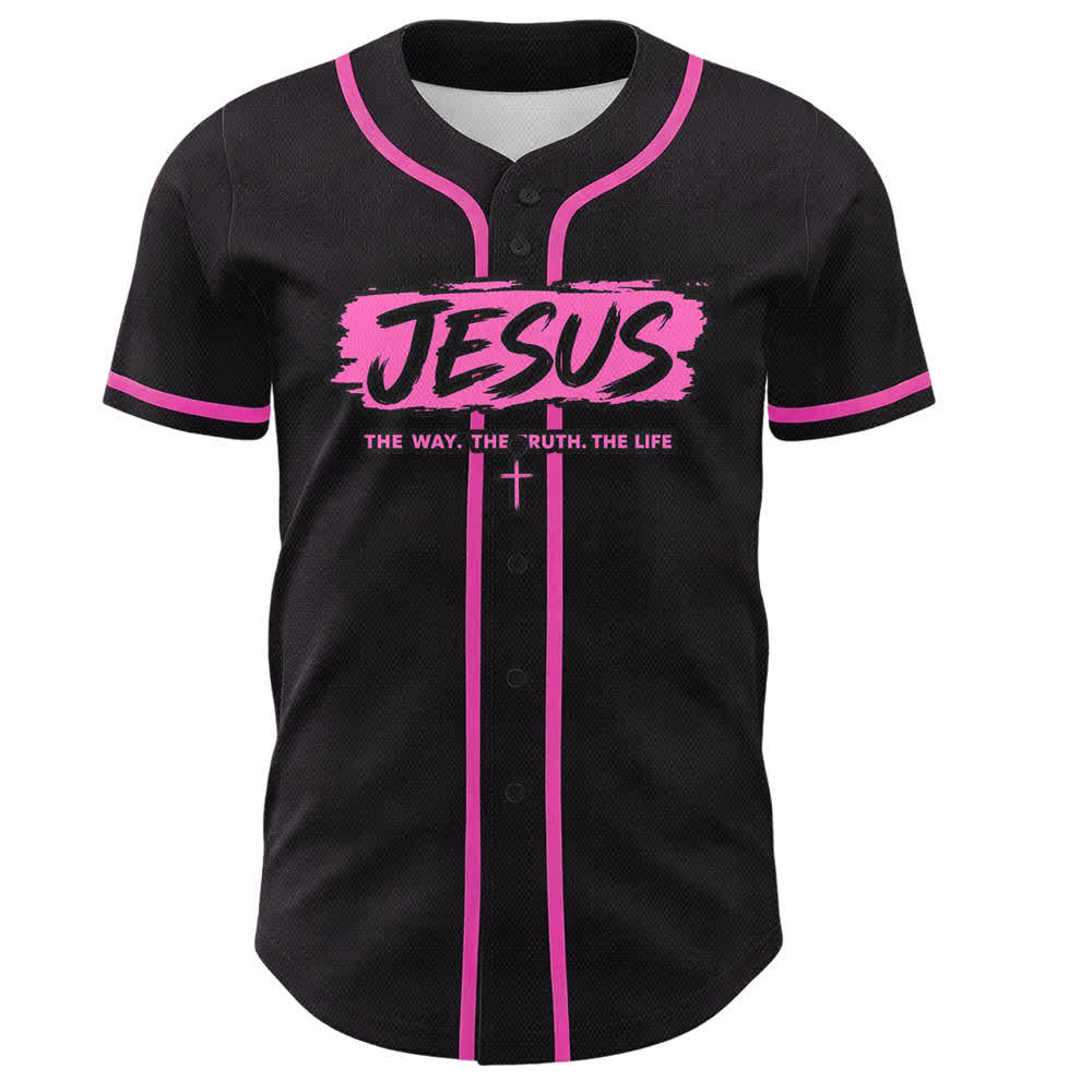 Christianartworkshop Maglia da baseball nera con stampa a pennello "Gesù la Via" - image 44