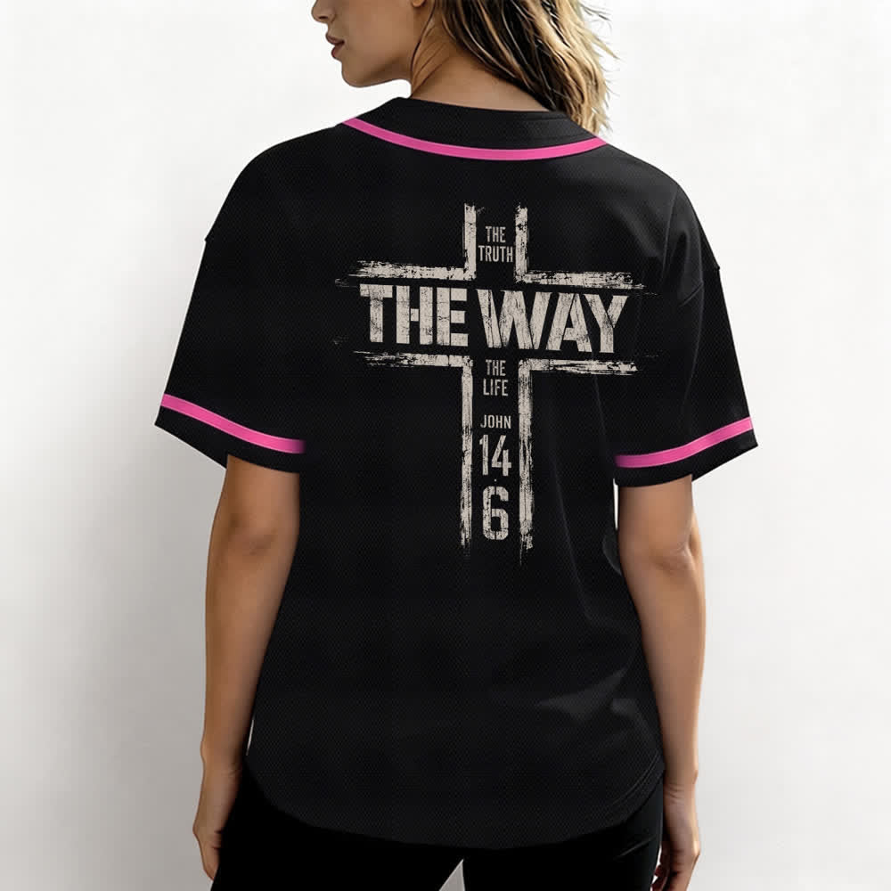 Christianartworkshop Maglia da baseball nera con stampa a pennello "Gesù la Via" - image 45