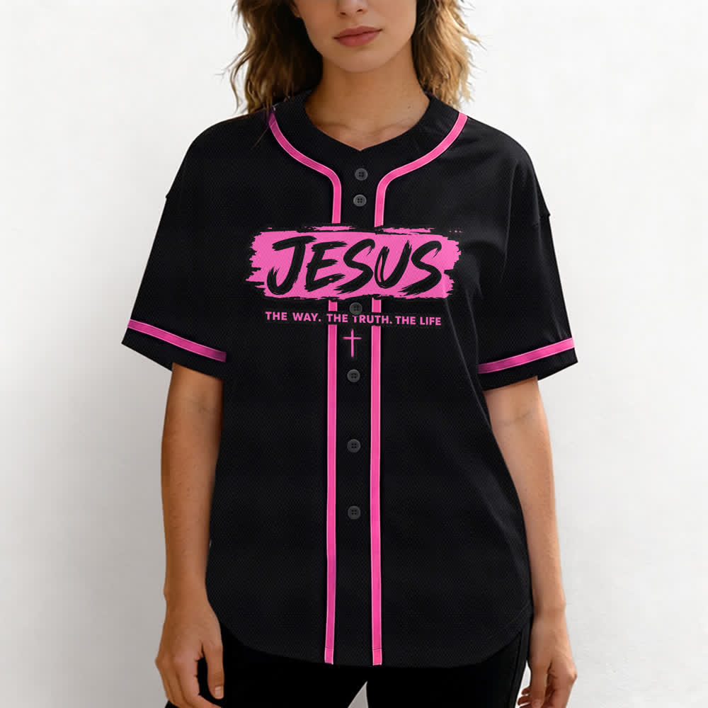 Christianartworkshop Maglia da baseball nera con stampa a pennello "Gesù la Via" - image 46