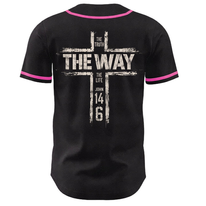 Christianartworkshop Maglia da baseball nera con stampa a pennello "Gesù la Via" - image 43