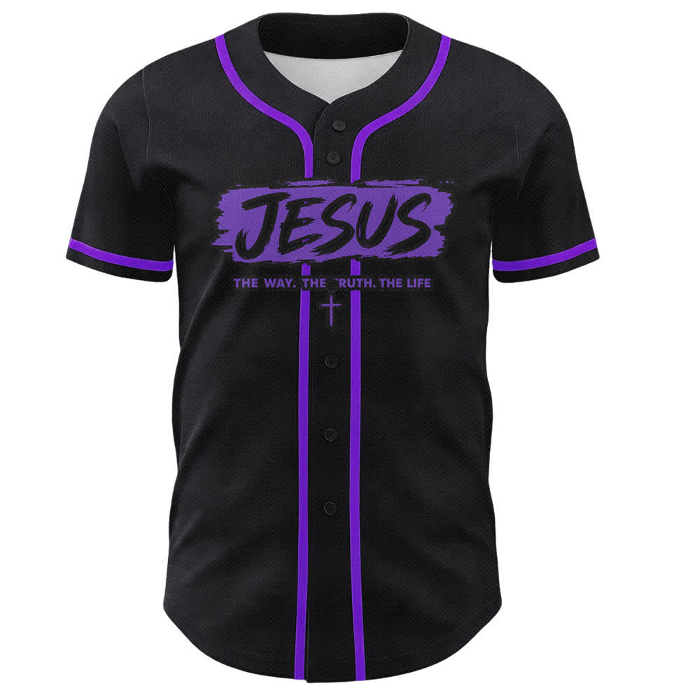 Christianartworkshop Maglia da baseball nera con stampa a pennello "Gesù la Via" - image 51