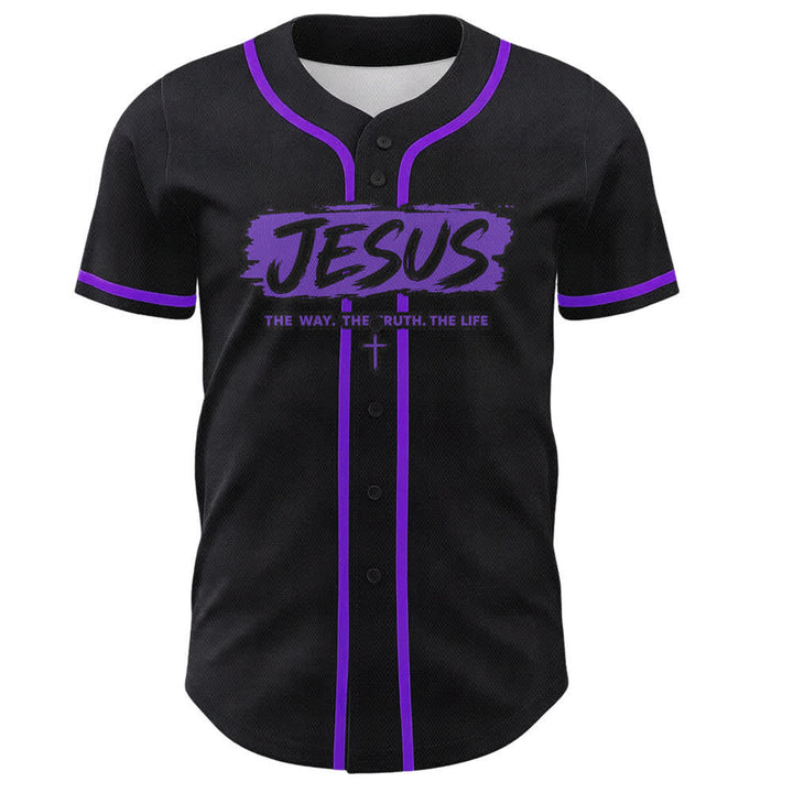 Christianartworkshop Maglia da baseball nera con stampa a pennello "Gesù la Via" - image 51