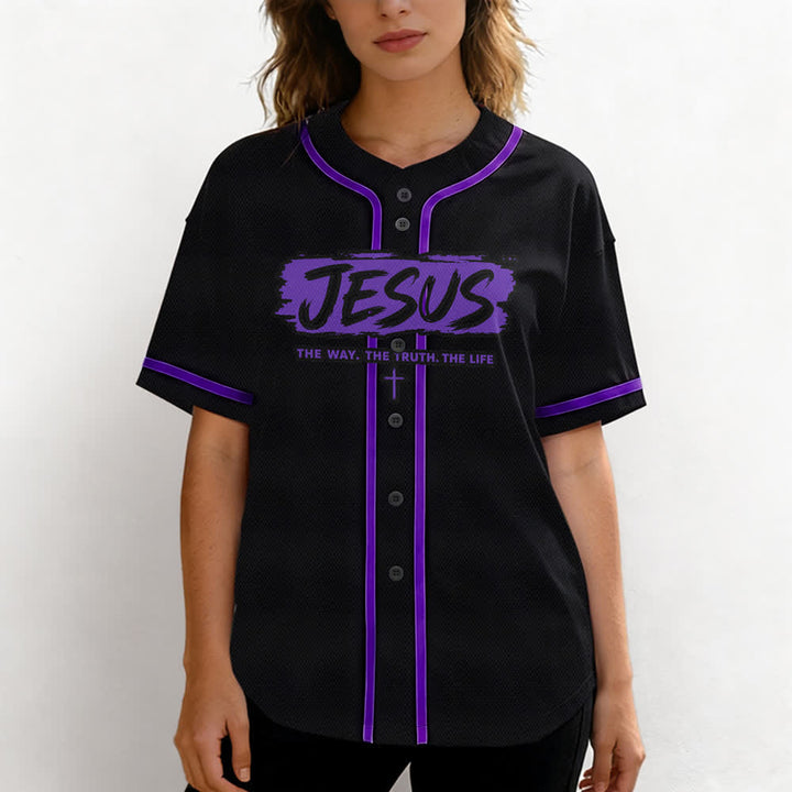Christianartworkshop Maglia da baseball nera con stampa a pennello "Gesù la Via" - image 53