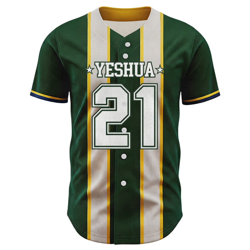 Christianartworkshop Yeshua 21 Maglia da baseball vintage a righe verdi - image 1