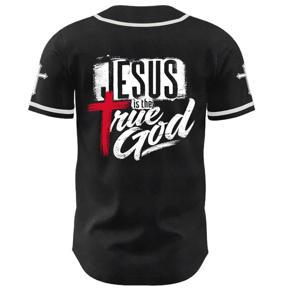 Christianartworkshop Gesù Vero Dio Croce Rossa Maglia da baseball nera - image 1