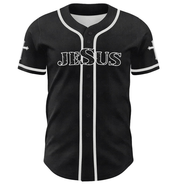 Christianartworkshop Gesù Vero Dio Croce Rossa Maglia da baseball nera - image 2