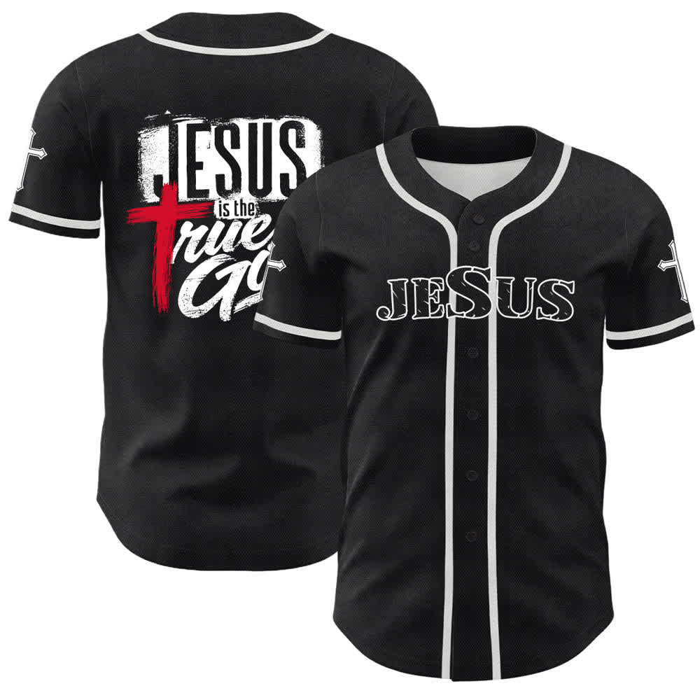 Christianartworkshop Gesù Vero Dio Croce Rossa Maglia da baseball nera - Bianco - 5XL - image 0