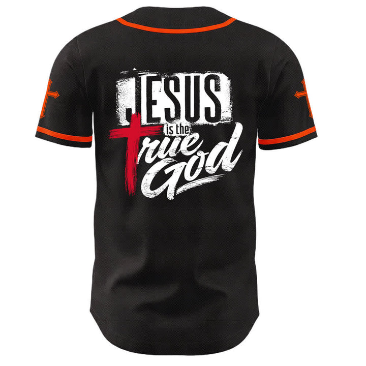 Christianartworkshop Gesù Vero Dio Croce Rossa Maglia da baseball nera - image 8