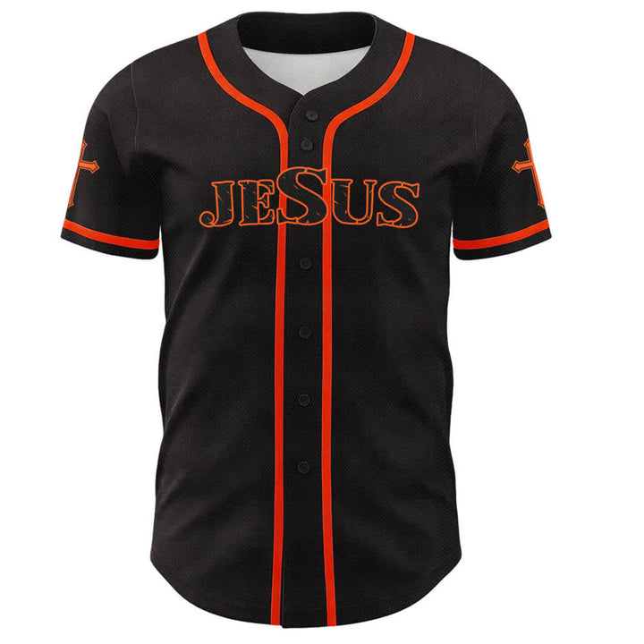 Christianartworkshop Gesù Vero Dio Croce Rossa Maglia da baseball nera - image 9