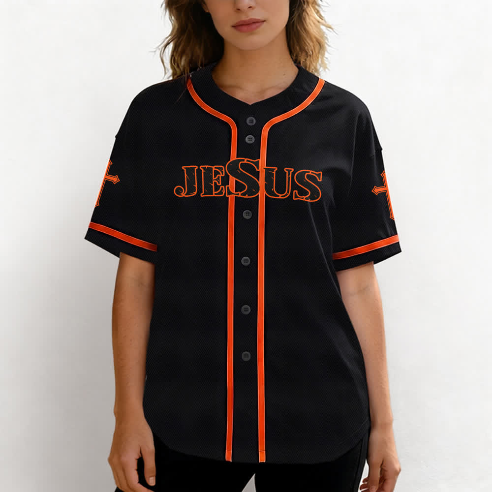 Christianartworkshop Gesù Vero Dio Croce Rossa Maglia da baseball nera - image 11