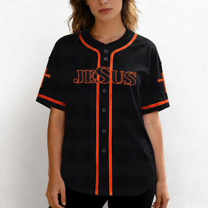 Christianartworkshop Gesù Vero Dio Croce Rossa Maglia da baseball nera - image 11