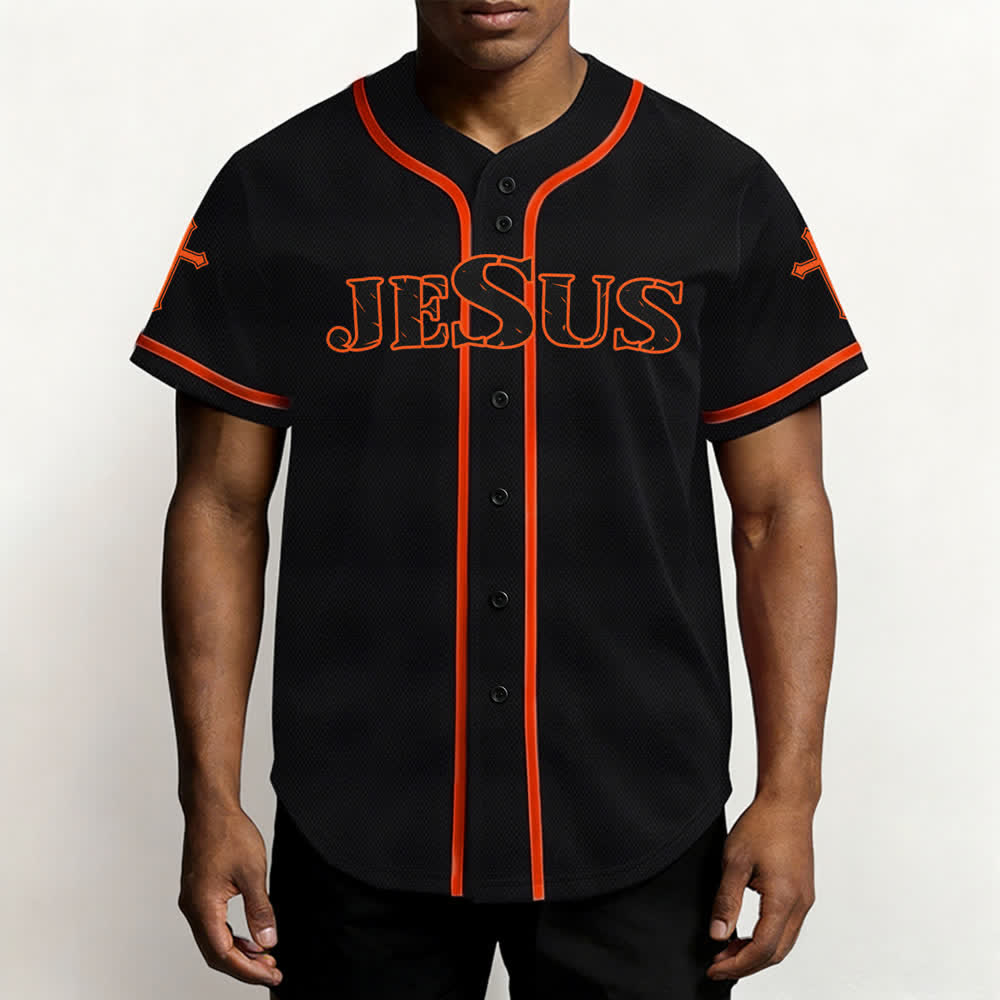 Christianartworkshop Gesù Vero Dio Croce Rossa Maglia da baseball nera - image 13