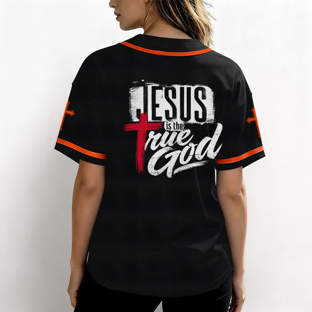 Christianartworkshop Gesù Vero Dio Croce Rossa Maglia da baseball nera - image 10