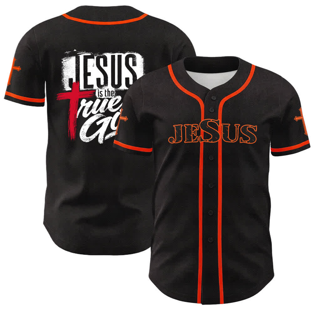 Christianartworkshop Gesù Vero Dio Croce Rossa Maglia da baseball nera - Arancia - 5XL - image 7