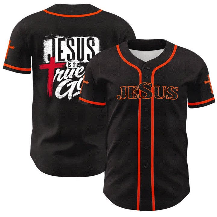 Christianartworkshop Gesù Vero Dio Croce Rossa Maglia da baseball nera - Arancia - 5XL - image 7