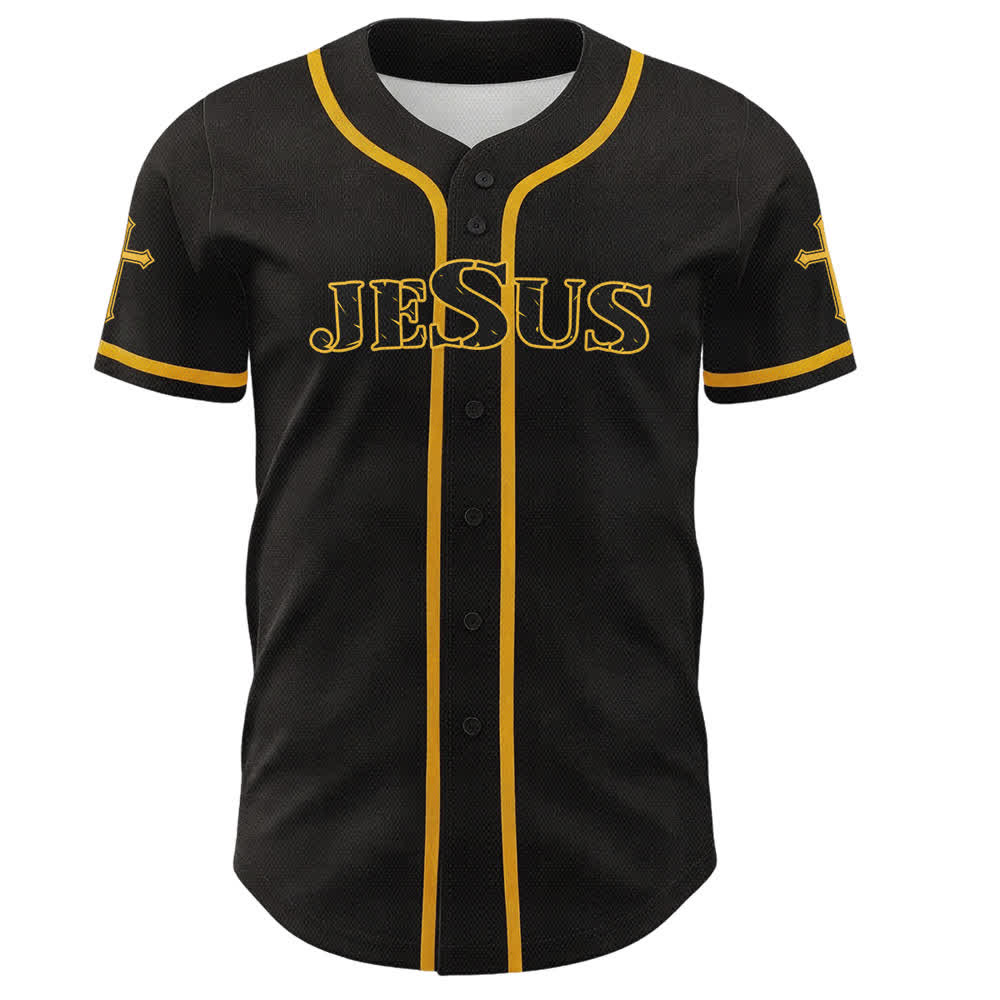 Christianartworkshop Gesù Vero Dio Croce Rossa Maglia da baseball nera - image 23