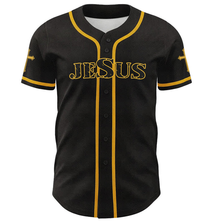 Christianartworkshop Gesù Vero Dio Croce Rossa Maglia da baseball nera - image 23