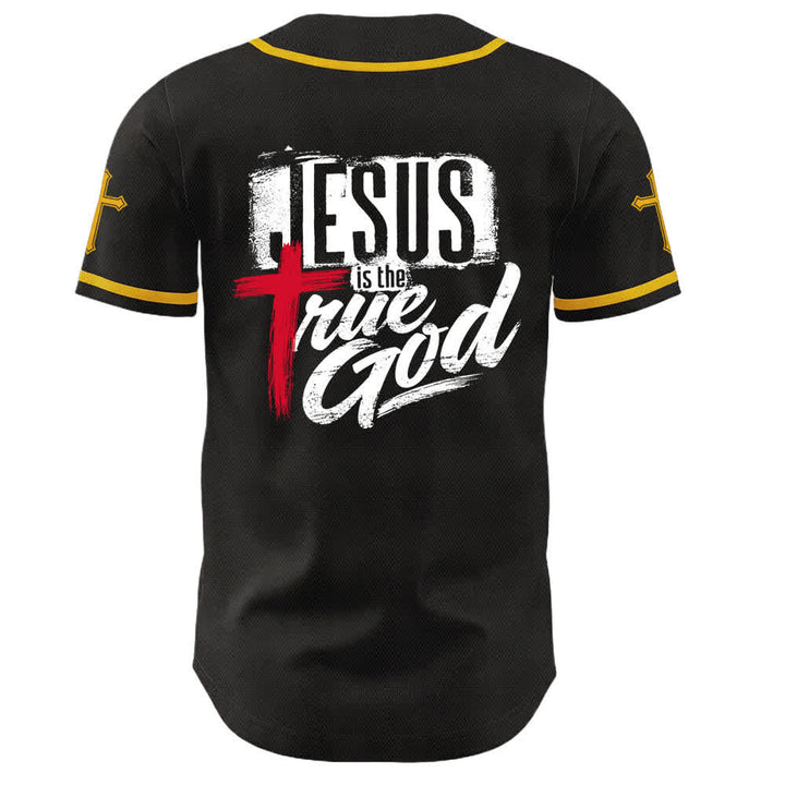 Christianartworkshop Gesù Vero Dio Croce Rossa Maglia da baseball nera - image 22