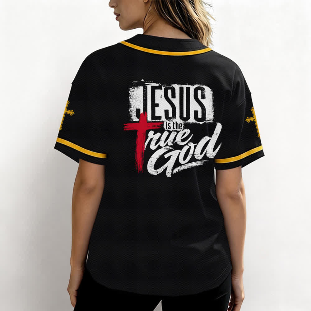 Christianartworkshop Gesù Vero Dio Croce Rossa Maglia da baseball nera - image 24