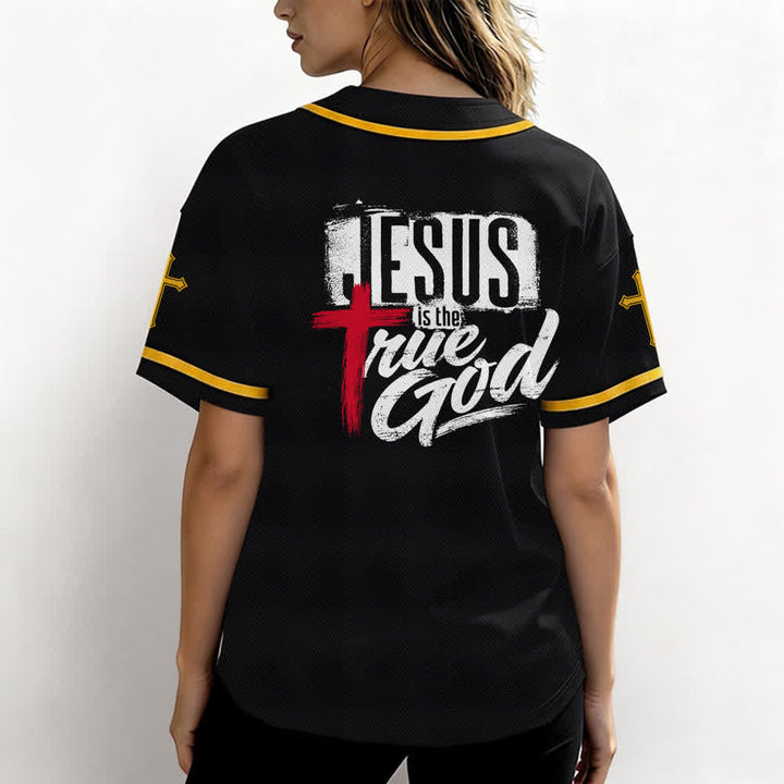 Christianartworkshop Gesù Vero Dio Croce Rossa Maglia da baseball nera - image 24
