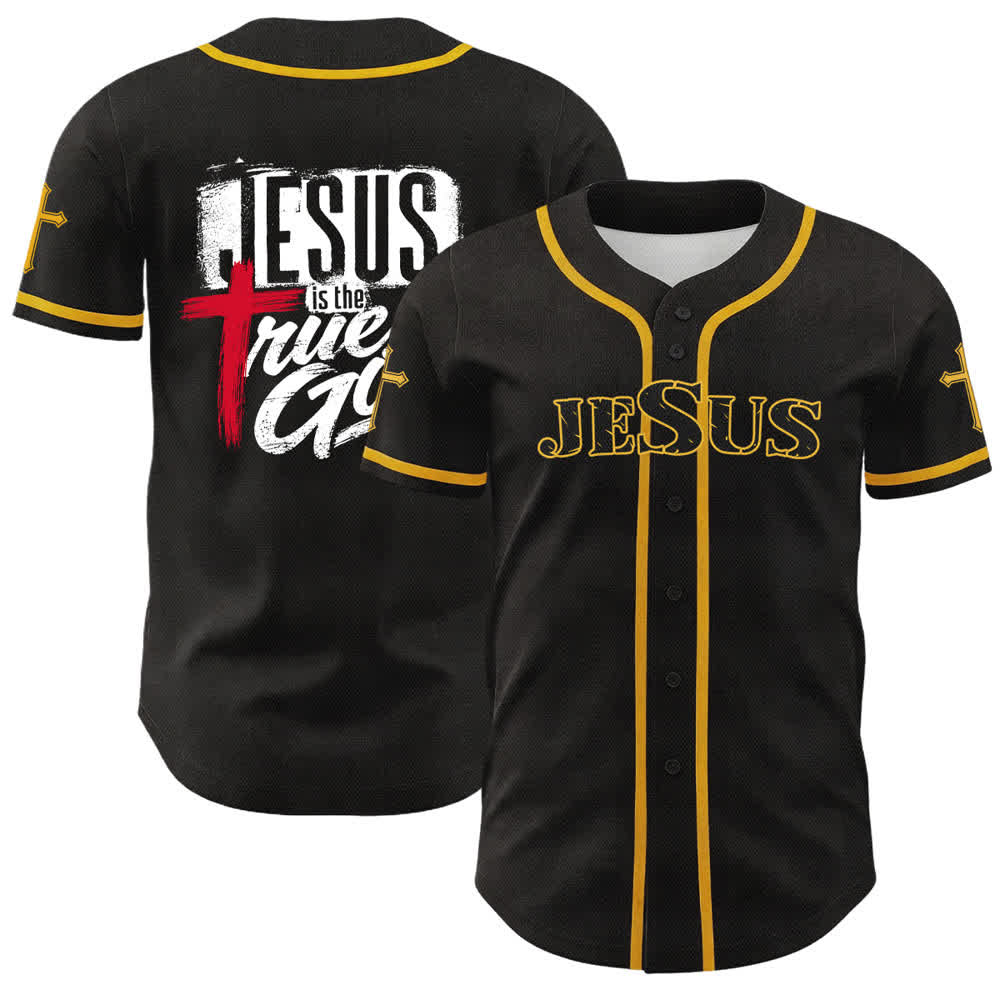 Christianartworkshop Gesù Vero Dio Croce Rossa Maglia da baseball nera - Giallo - 5XL - image 21