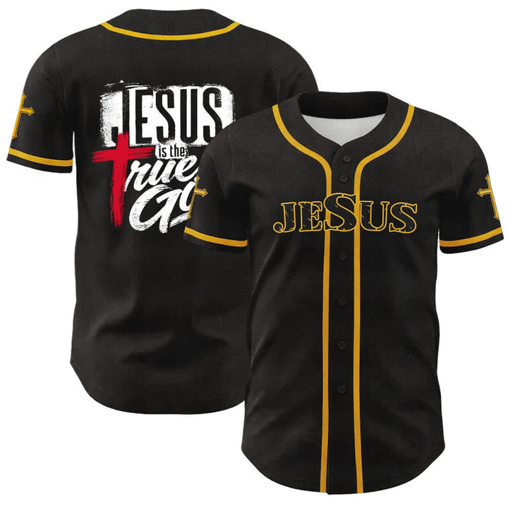 Christianartworkshop Gesù Vero Dio Croce Rossa Maglia da baseball nera - Giallo - 5XL - image 21
