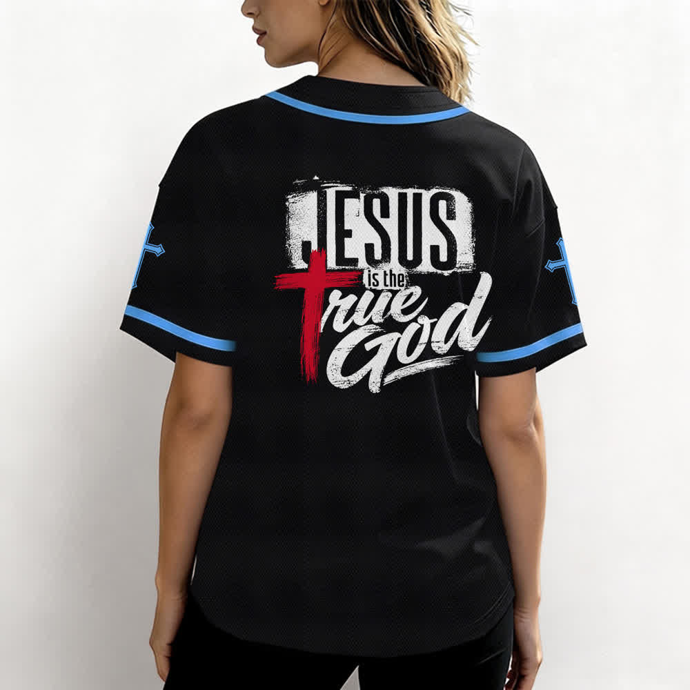 Christianartworkshop Gesù Vero Dio Croce Rossa Maglia da baseball nera - image 31