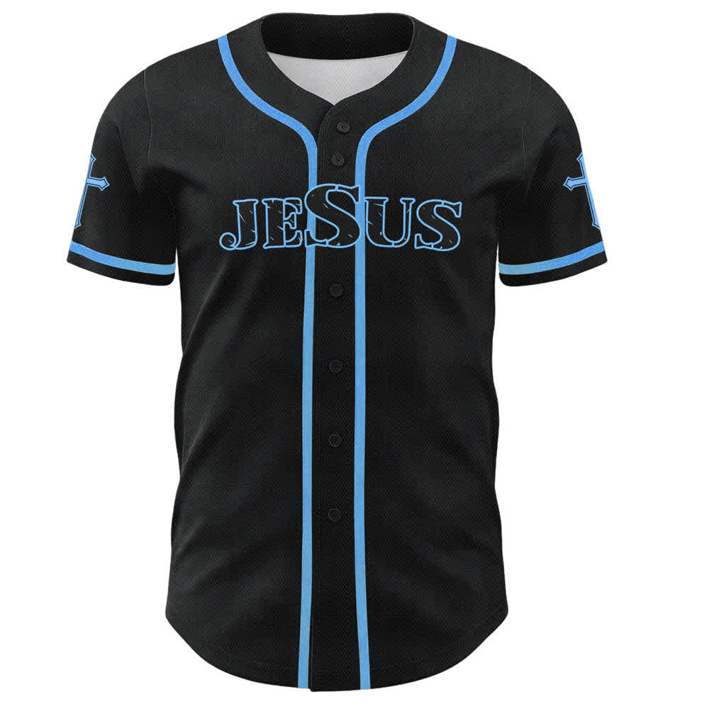 Christianartworkshop Gesù Vero Dio Croce Rossa Maglia da baseball nera - image 30