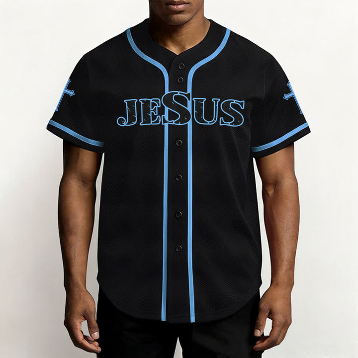 Christianartworkshop Gesù Vero Dio Croce Rossa Maglia da baseball nera - image 34
