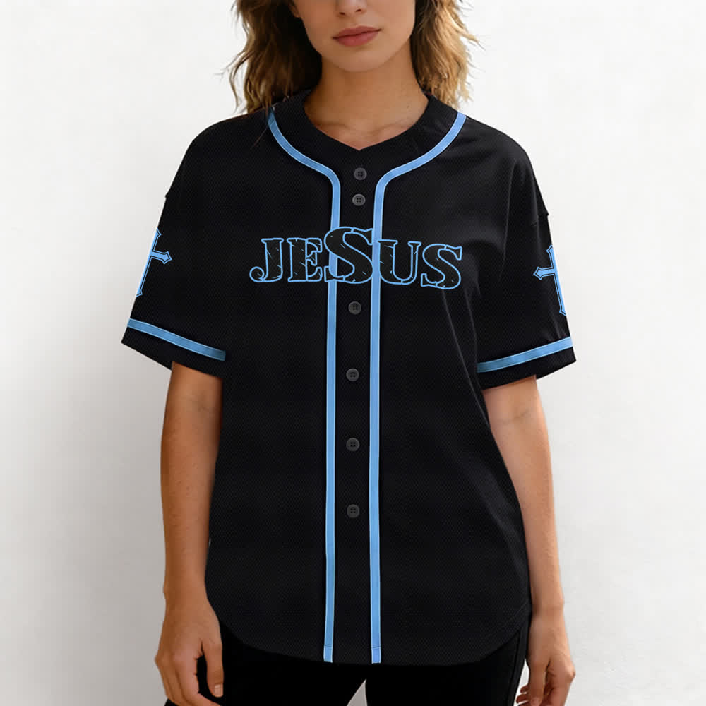 Christianartworkshop Gesù Vero Dio Croce Rossa Maglia da baseball nera - image 32