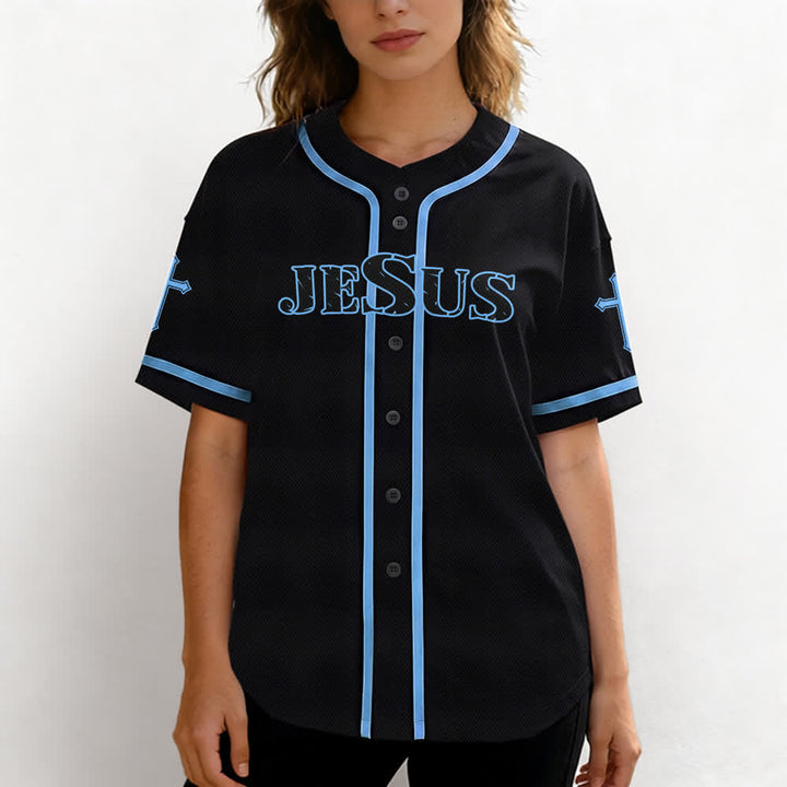 Christianartworkshop Gesù Vero Dio Croce Rossa Maglia da baseball nera - image 32
