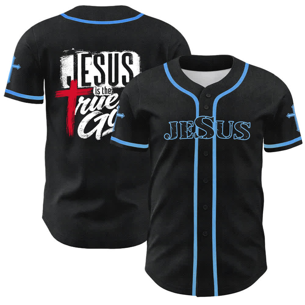 Christianartworkshop Gesù Vero Dio Croce Rossa Maglia da baseball nera - Blu celeste - 5XL - image 28