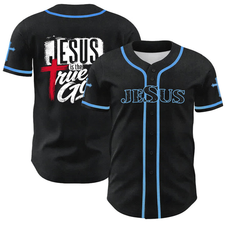 Christianartworkshop Gesù Vero Dio Croce Rossa Maglia da baseball nera - Blu celeste - 5XL - image 28