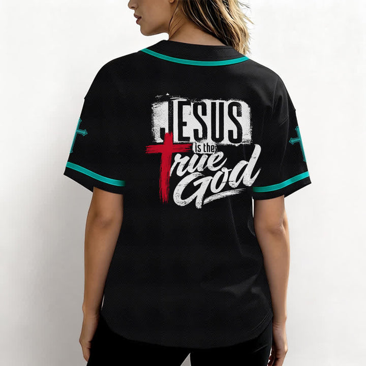 Christianartworkshop Gesù Vero Dio Croce Rossa Maglia da baseball nera - image 38
