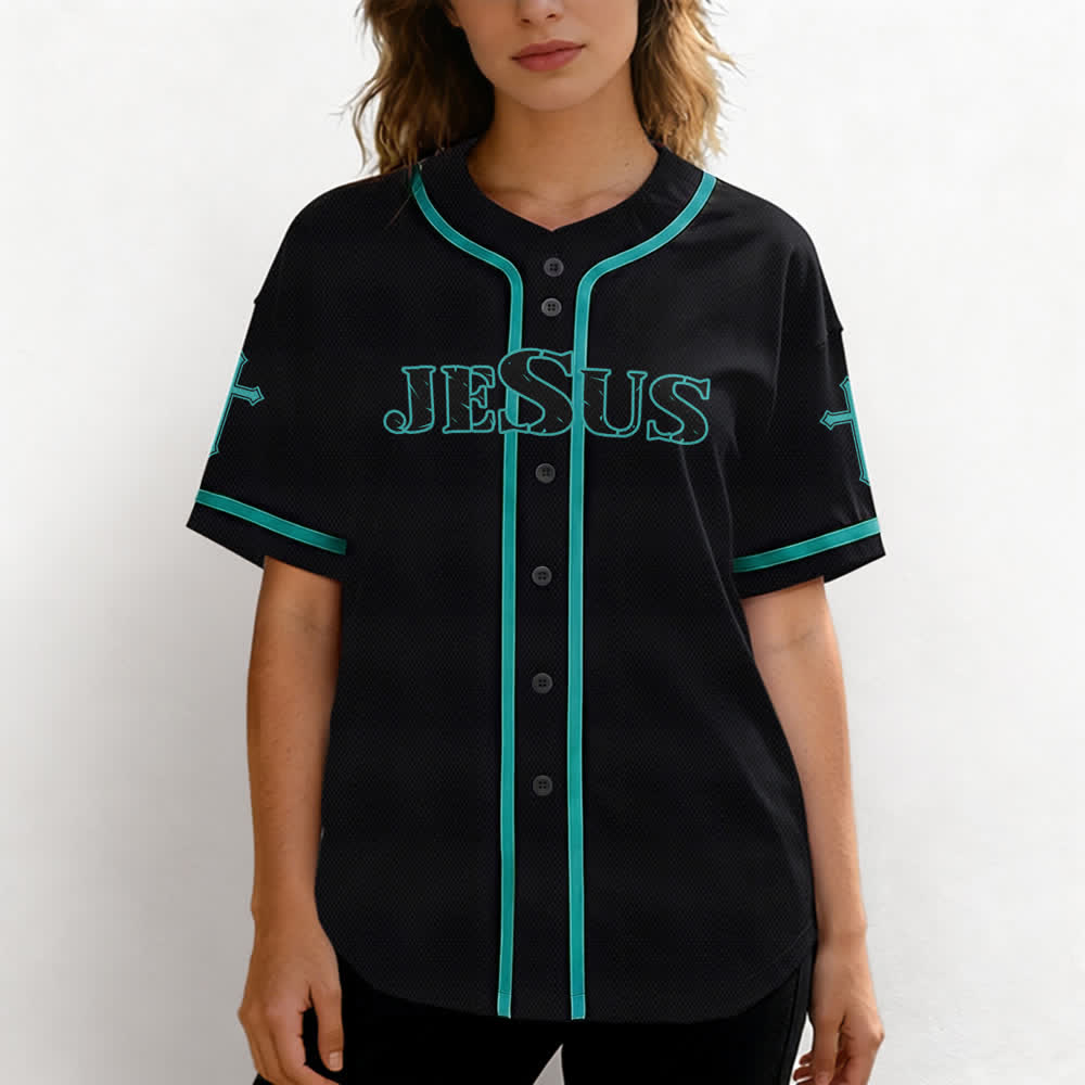 Christianartworkshop Gesù Vero Dio Croce Rossa Maglia da baseball nera - image 39