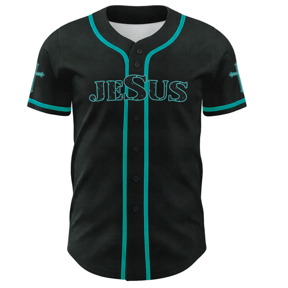 Christianartworkshop Gesù Vero Dio Croce Rossa Maglia da baseball nera - image 37