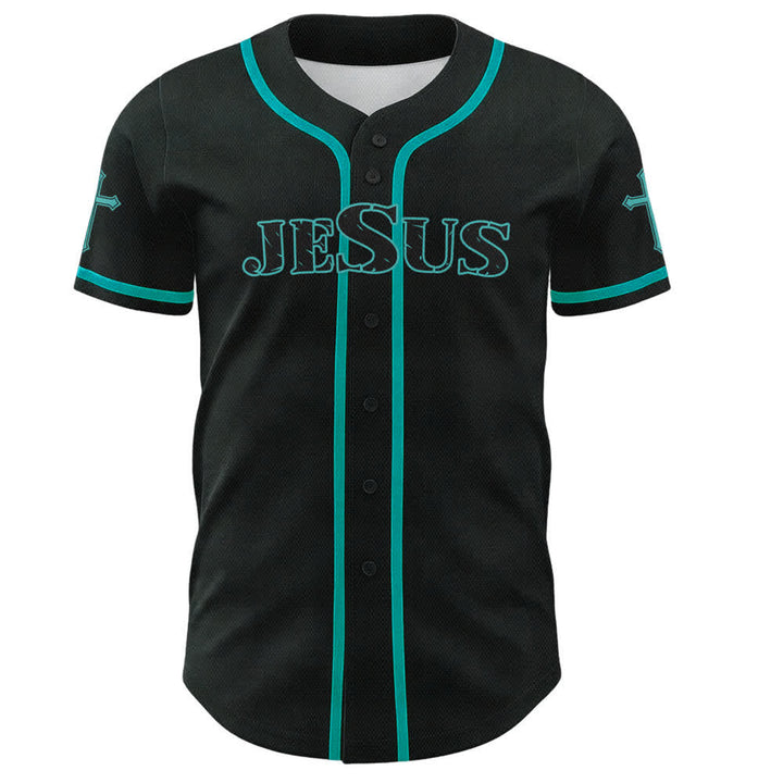 Christianartworkshop Gesù Vero Dio Croce Rossa Maglia da baseball nera - image 37